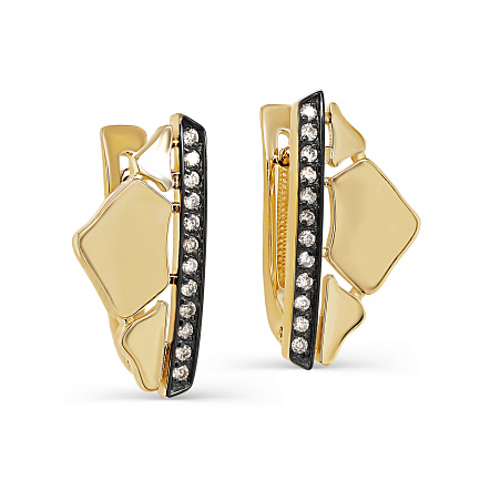 Серьги с английским замком из желтого золота с бриллиантами