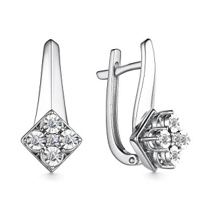Серьги с английским замком из белого золота с бриллиантом