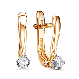 Серьги с английским замком из красного золота с фианитом