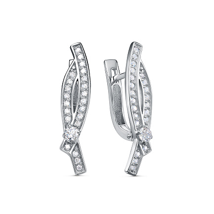 Серьги с английским замком из серебра с фианитами