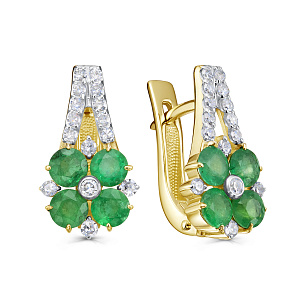 Серьги с английским замком из желтого золота с изумрудом