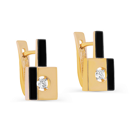 Серьги с английским замком из желтого золота с бриллиантами