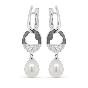 Серьги с английским замком из белого золота с жемчугом