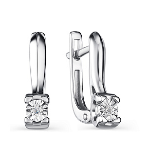 Серьги с английским замком из серебра с бриллиантами