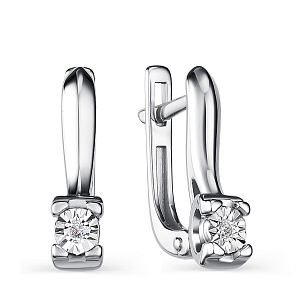 Серьги с английским замком из серебра с бриллиантом