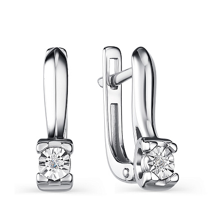 Серьги с английским замком из серебра с бриллиантами