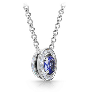 Колье из белого золота с бриллиантами, танзанитом, плетение бельцер (ролло)