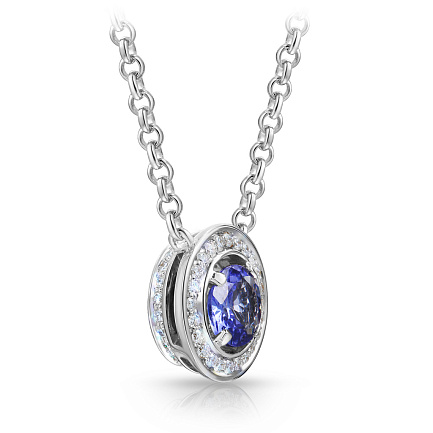 Колье из белого золота с бриллиантами, танзанитом, плетение бельцер (ролло)