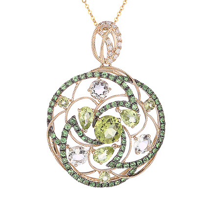 Подвеска из желтого золота с бриллиантами, перидотами