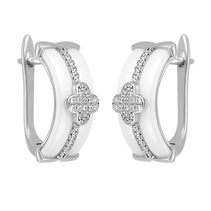 Серьги с английским замком из серебра с керамиками, фианитами