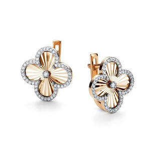 Серьги с английским замком из красного золота с бриллиантом