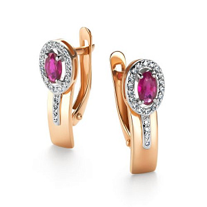 Серьги с английским замком из красного золота с бриллиантами