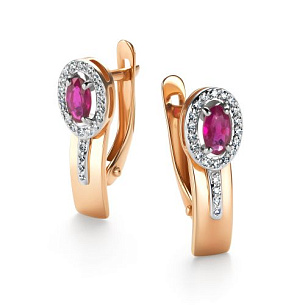 Серьги с английским замком из красного золота с бриллиантом