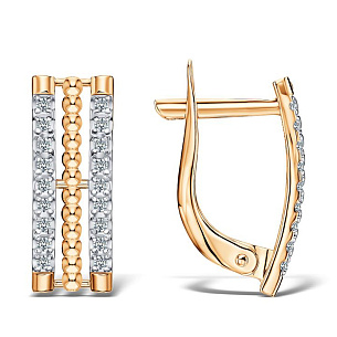 Серьги с английским замком из красного золота с фианитом