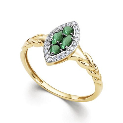 Кольцо из желтого золота с бриллиантами, изумрудами