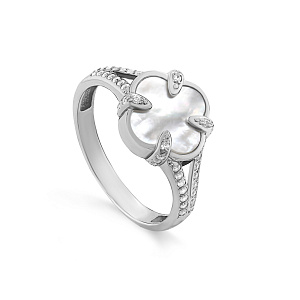 Кольцо из серебра с перламутром, фианитами