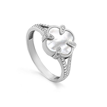 Кольцо из серебра с перламутром, фианитами