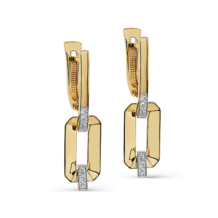 Серьги с английским замком из желтого золота с бриллиантами