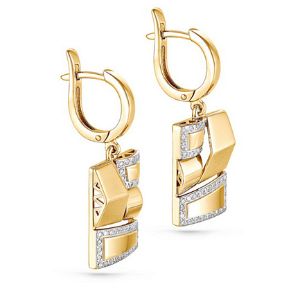 Серьги с английским замком из желтого золота с бриллиантами