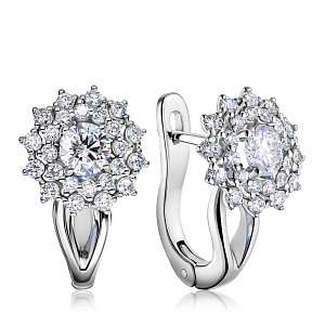 Серьги с английским замком из белого золота с бриллиантами