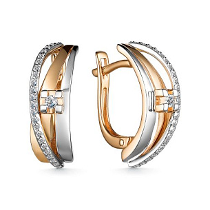 Серьги с английским замком из красного золота с бриллиантом