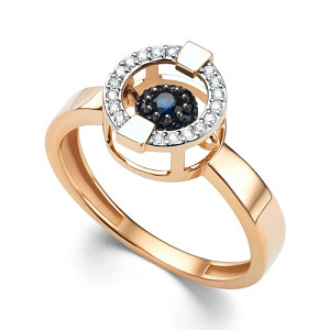 Кольцо из красного золота с бриллиантами, сапфиром
