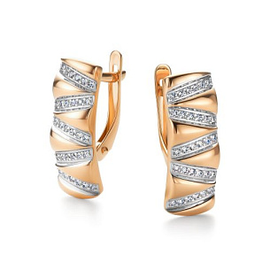 Серьги с английским замком из красного золота с бриллиантом