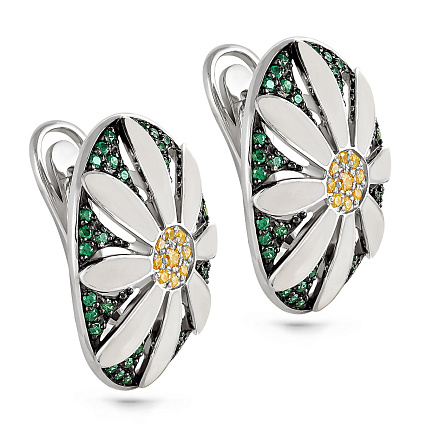 Серьги с английским замком из серебра с фианитами