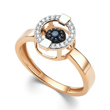 Кольцо из красного золота с бриллиантами, сапфиром