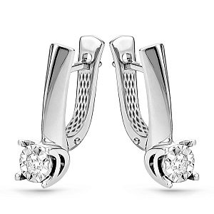 Серьги с английским замком из белого золота с бриллиантами