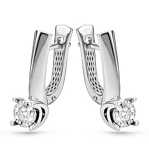Серьги с английским замком из белого золота с бриллиантом