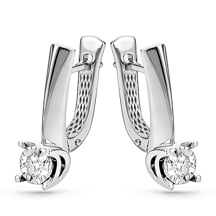 Серьги с английским замком из белого золота с бриллиантами