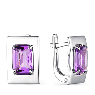 Серьги с английским замком из серебра с аметистом