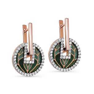 Серьги с английским замком из красного золота с бриллиантом