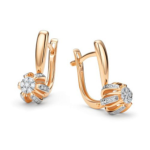 Серьги с английским замком из красного золота с бриллиантом