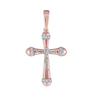 Крест из красного золота с бриллиантом
