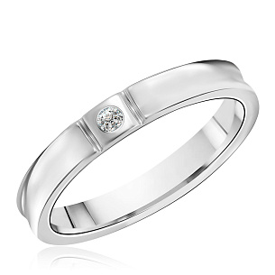 Кольцо обручальное из белого золота с бриллиантом