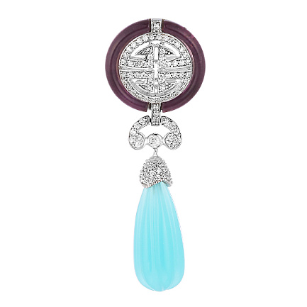 Подвеска из серебра с аквамарином, аметистами