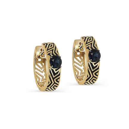 Серьги с английским замком из желтого золота с сапфирами