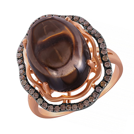 Кольцо из красного золота с бриллиантами, раухтопазом