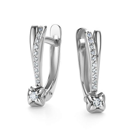Серьги с английским замком из белого золота с бриллиантами