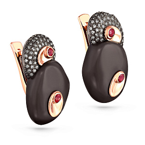 Серьги с английским замком из красного золота с бриллиантами