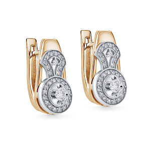 Серьги с английским замком из красного золота с бриллиантом