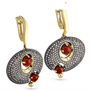 Серьги с английским замком из желтого золота с гранатом