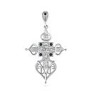 Крест из белого золота с бриллиантом, сапфирами