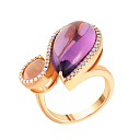 Кольцо из красного золота с бриллиантами, аметистом