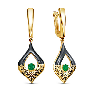 Серьги с английским замком из серебра с изумрудами