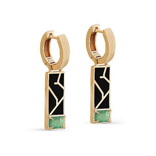 Серьги с английским замком из красного золота с изумрудом