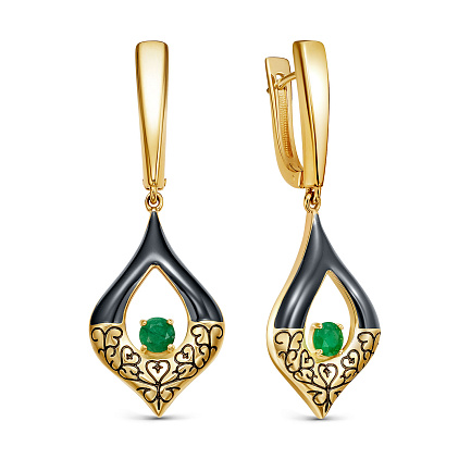 Серьги с английским замком из серебра с изумрудами