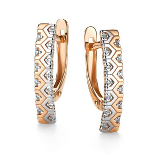 Серьги с английским замком из красного золота с бриллиантом